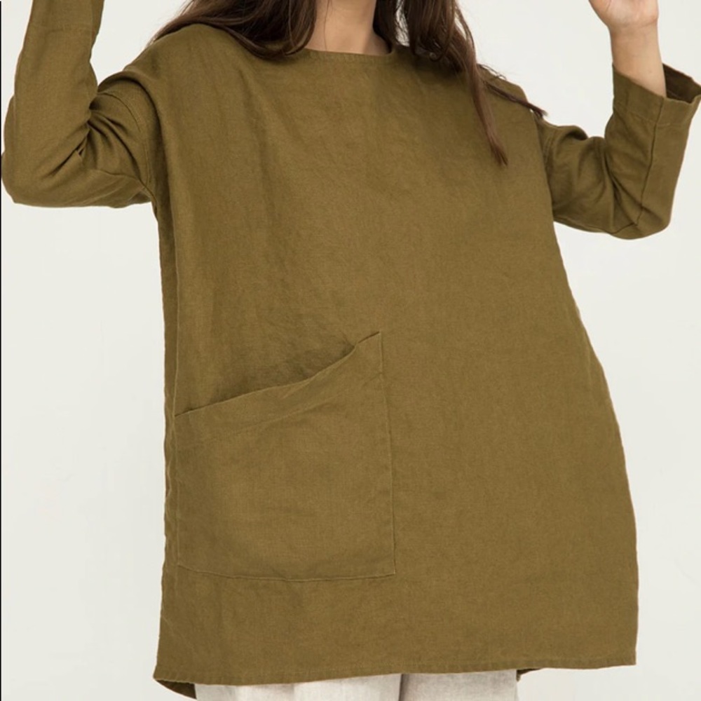Long Sleeve Harper Tunic in Midweight Linen | Olive